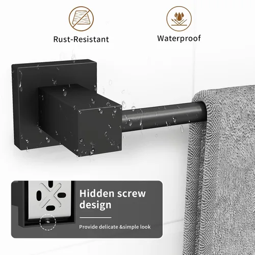 Vista 2 de Juego de 4 accesorios de baño negro mate, juego de toallas de baño de 16 pulgadas con soporte para papel higiénico, toalleros de acero inoxidable