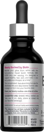 Vista 3 de NeoCell Biotin Liquid Drops 10000mcg 2 onzas líquidas Suplemento de acción rápida Sabor a bayas cabello, piel y uñas