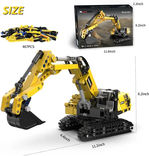 Vista 8 de Juguetes de construcción STEM para niños de 6, 7, 8, 9, 10, 11, 12 años de edad, kit de bloques de construcción modelo de excavadora, juguetes