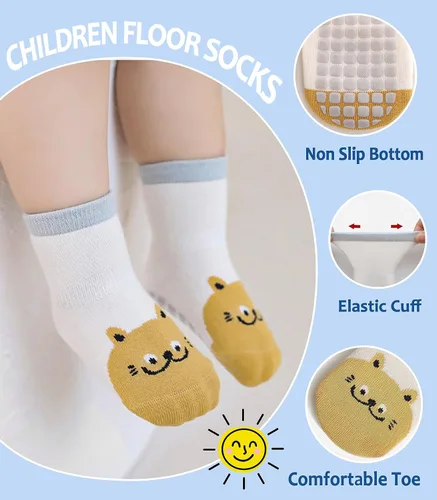 Vista 3 de Calcetines antideslizantes para bebés, calcetines antideslizantes con agarres, calcetines de algodón para niñas y niños