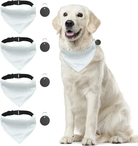 Vista 10 de 4 unidades de collar triangular blanco para perro, bandana para perro con hebilla ajustable sublimación en blanco, bandanas para perros y gatos, S