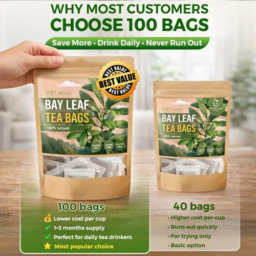 Vista 5 de NHAT ANH FARM - Bolsas de té de hoja de laurel premium, 40 bolsas de té, hoja de laurel seca 100% natural, té de hierbas naturalmente dulce, sin