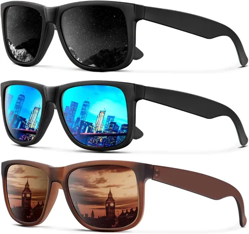 Vista 19 de KALIYADI Sunglasses Men Polarized Sun glasses for Mens Womens Classic Matte Black Frame UV Protection 3pack negro + negro + amarillo + amarillo