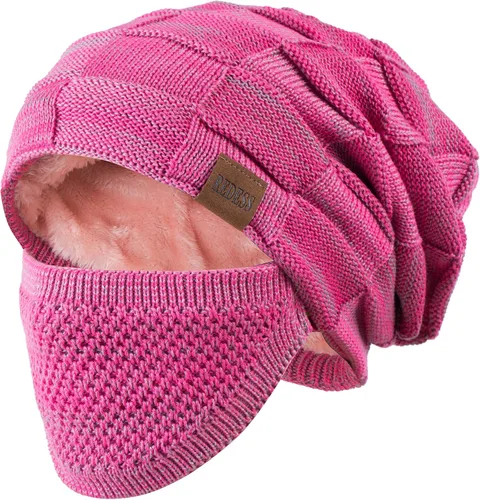 Vista 3 de REDESS Gorro para hombre y mujer, gorro de invierno cálido de punto holgado grueso con cubierta facial D2 Negro