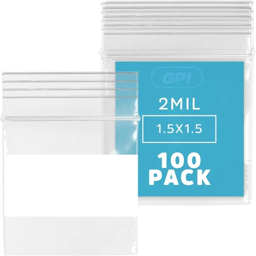 Vista 35 de GPI - Mini bolsas con cremallera de 1 x 1 pulgada, paquete de 100 bolsas de plástico transparente con cierre con cremallera con bloque blanco