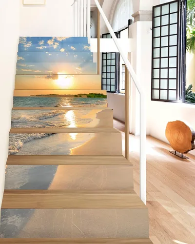 Vista 4 de FLFK Calcomanías para escaleras - Adhesivos para escaleras, Calcomanías autoadhesivas para escalones de Sunrise Coast, para decoración del hogar