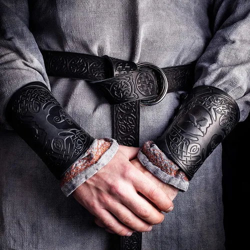 Vista 22 de 100% Genuine Leather Handmade Wrist Cuffs Bracers - LARP Gauntlet - Real Leather Wristbands - LARP Accessories Viking Cosplay Armor Bracelet