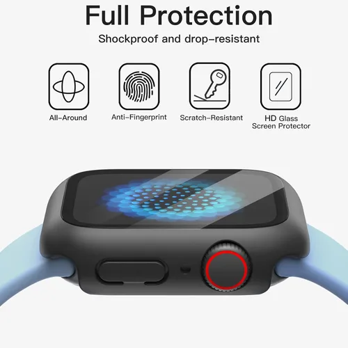 Vista 5 de JETech Funda para Apple Watch SE 3/2/1, Series 6/5/4 de 1.575 in, color negro con protector de pantalla, vidrio templado incorporado, alta