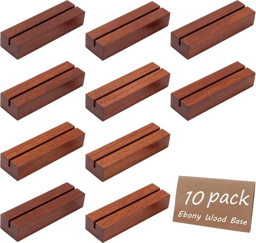Vista 2 de 10 soportes de madera para tarjetas de lugar, soportes de madera para números de mesa de madera, soporte de letrero acrílico de madera, decoración