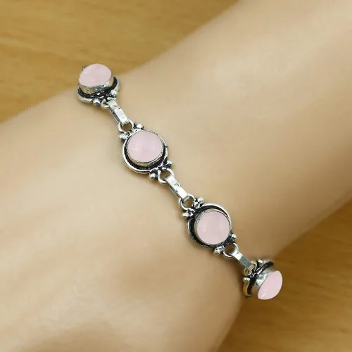 Vista 42 de Round Shape Natural & Synthetic Gemstones Silver Plated Bracelets for Women - Vintage Bohemian Style Handmade Birthstone Adjustable Link Bracelet