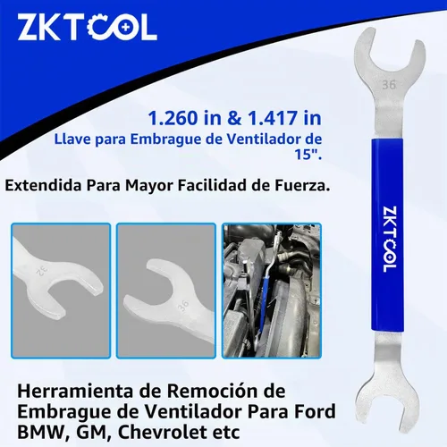 Vista 2 de ZKTOOL Juego de llaves para acoplamiento de ventilación, llave de herramienta de ventilador de embrague de 32mm y 36mm, herramienta de remoción