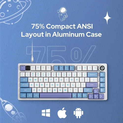 Vista 2 de EPOMAKER x LEOBOG Hi75 Teclado mecánico con cable de aleación de aluminio, teclado programable para juegos montado en una junta con perilla