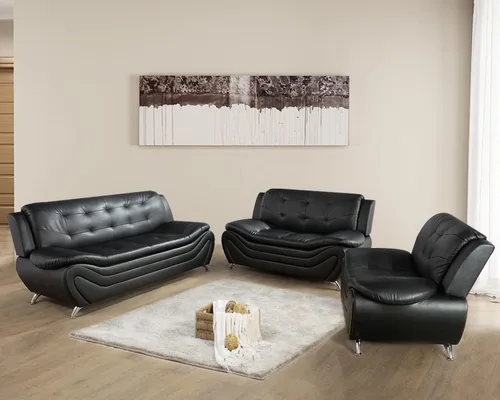 Vista 13 de Juego de sofá de piel sintética para sala de estar, muebles de sala de estar, juego de sofá moderno con sofá de 3 plazas, sofá biplaza y sillón