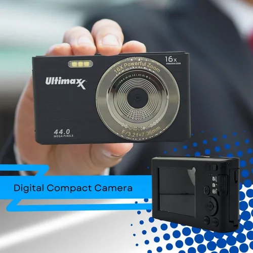 Vista 3 de Ultimaxx Cámara digital compacta de 44 MP con zoom digital de 16X, 2.4 LCD de enfoque automático Vlogging YouTube Point & Shoot Cámara digital