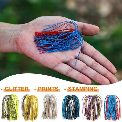 Vista 2 de Goture Silicone Jig Skirts, 24pcs/30pcs Bass Fishing Jigs Spinnerbait Skirts Replacement Kit,5 Colors Silicone Skirts for Fishing Lures, Football