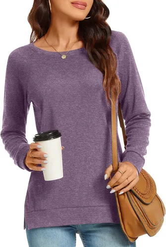 Vista 2 de TAOHUADAO Women's 2024 Fall Casual Long Sleeve T-Shirt Side Split Tunic Tops