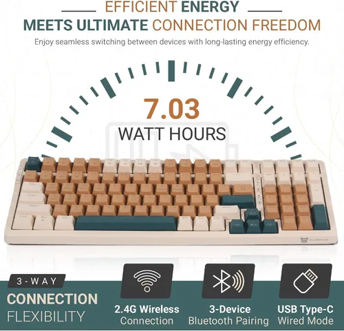 Vista 5 de Qisan Teclado mecánico inalámbrico y con cable, triple modo 2.4G/USB-C/BT (98%) teclado mecánico inalámbrico con diseño de EE. UU. Teclados Combo