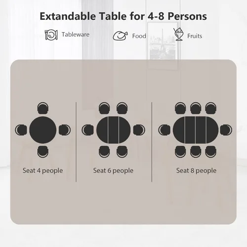 Vista 6 de Mesa de comedor redonda extensible para 4 y 6 pulgadas, mesa de comedor de madera de 39 a 70 pulgadas, mesa de cocina moderna para comedor, oficina
