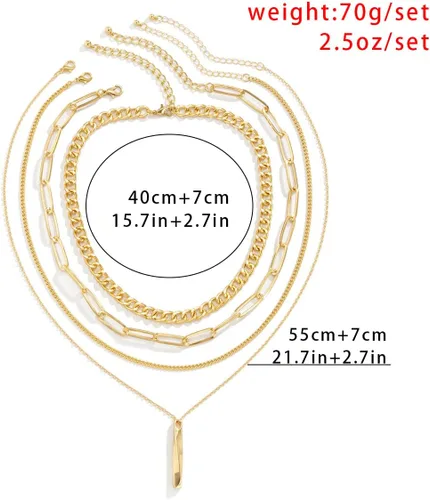 Vista 6 de MUAYOUAUM - Collares de barra para mujer, gargantilla de oro en capas para hombres, collares de cadena de eslabones