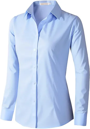 Vista 9 de Beninos Camisas de vestir para mujer, manga larga, con botones, ropa de trabajo