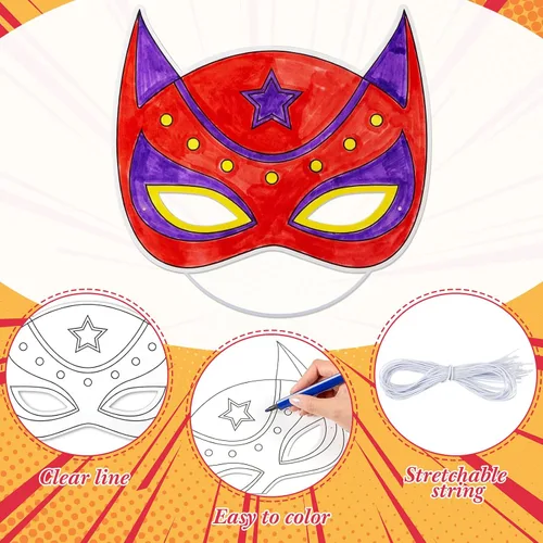 Vista 2 de 24 máscaras de papel en blanco para colorear tu propio héroe