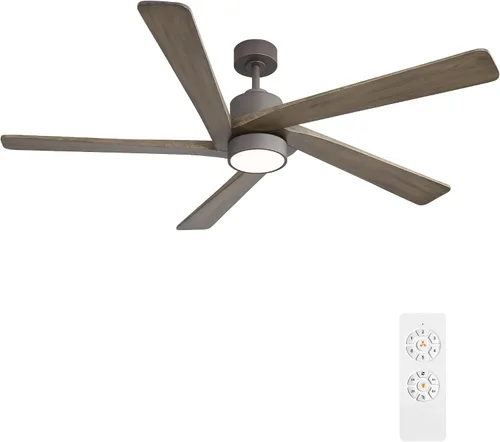 Vista 17 de WINGBO Ventilador de techo CC de 48 pulgadas con luces y control remoto, 5 cuchillas de madera maciza tallada, motor CC reversible de 6 velocidades