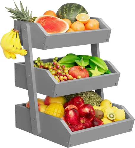 Vista 11 de Cesta de frutas de bambú de 2 niveles para encimera de cocina, encimera de almacenamiento de frutas de gran capacidad, soporte para frutas
