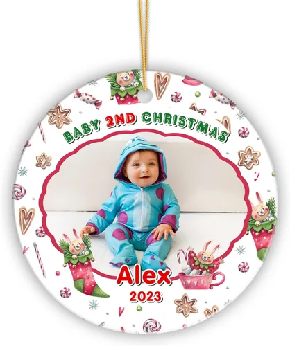 Vista 20 de Adorno de Navidad personalizado con foto para bebé, mi segunda Navidad, adorno de recuerdo de bebé, adornos colgantes de Navidad