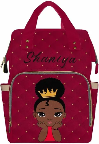 Vista 8 de Newcos Bolsa de pañales personalizada con estampado de corona con nombre personalizado de África negra para mujer, bolsa de pañales de viaje casual