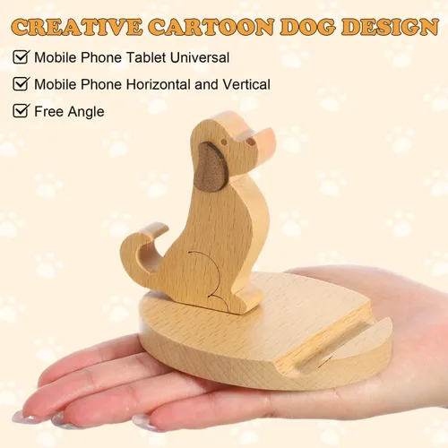 Vista 4 de Didiseaon Soporte de madera para teléfono celular con forma de cachorro, soporte para teléfono inteligente, soporte para tableta, soporte manos