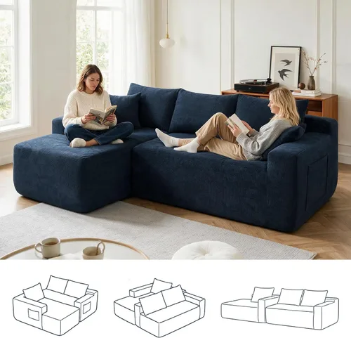 Vista 7 de Sofá seccional en forma de L de 85 pulgadas, sofás deshuesados Azul (New Blue)