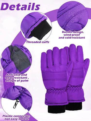 Vista 5 de Guantes de esquí de invierno para niños de Boao, impermeables, guantes cálidos para la nieve, guantes de dedo completo para niños pequeños y bebés