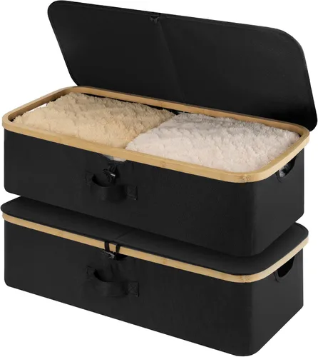 Vista 9 de StorageWorks Paquete de 2 Cajas de Almacenamiento Debajo de la Cama con Marco de Bambú, Contenedor Debajo de la Cama con Tapa Abatible de 42L