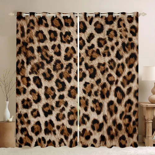 Vista 11 de Feelyou Cortinas de ventana de leopardo para decoración de dormitorio, cortina de guepardo africano, diseño de leopardo arcoíris, cortinas de Multi