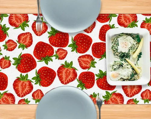 Vista 6 de Pudodo Camino de mesa de fresa para primavera y verano, con temática de fresas, cumpleaños, baby shower, fiesta, cocina, comedor, decoración