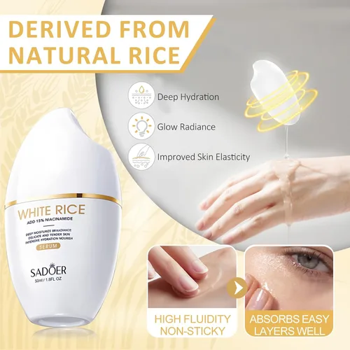 Vista 2 de FOR SADOER Rice Niacinamide Skincare Set – Kit de 6 piezas de cuidado de la piel reafirmante con limpiador, tónico, loción, crema para los ojos