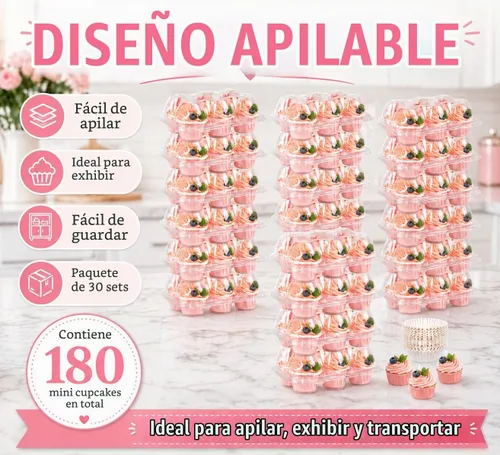 Vista 5 de Soporte para cajas de contenedores de mini cupcakes, 6 unidades con 200