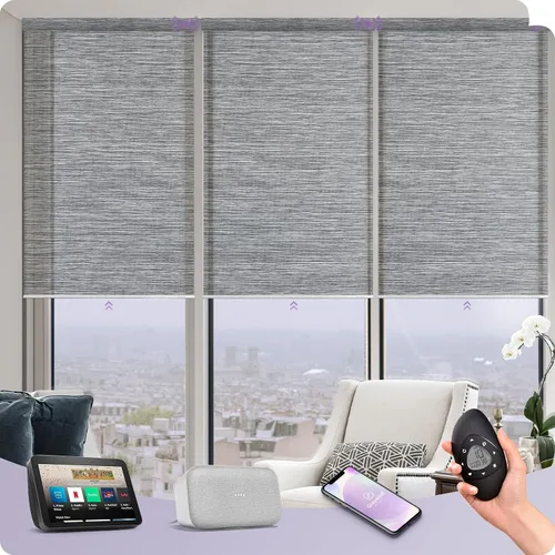 Vista 8 de Graywind Persianas enrollables inteligentes, persianas tejidas naturales para ventanas, control Alexa y Google, persianas motorizadas con control