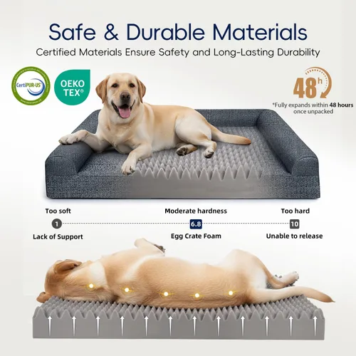 Vista 7 de Sofá ortopédico indestructible a prueba de mordidas para perros extragrandes, 42 x 30 pulgadas, sofá cama XL de espuma impermeable para mascotas