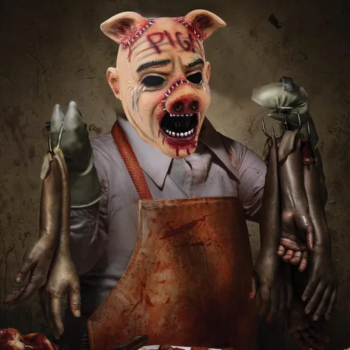 Vista 5 de Máscara de cerdo aterrador, máscara realista de animales de terror para Halloween