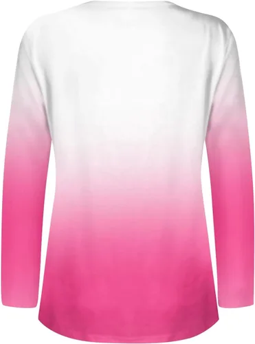 Vista 3 de Camisetas de entrenamiento para mujer, de manga larga, con botones, cuello en V, estampadas, casuales, holgadas