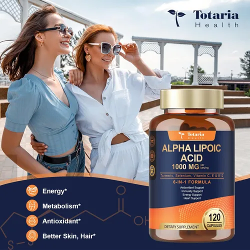 Vista 5 de Totaria Ácido alfa lipoico de 1000 mg – Suplemento de ALA antioxidante para neuropatía, apoyo a la salud nerviosa, desintoxicación hepática
