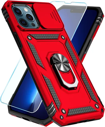 Vista 28 de SunStory Funda compatible con iPhone 12 Pro Max con protector de pantalla HD, cubierta de cámara deslizante y soporte de anillo giratorio