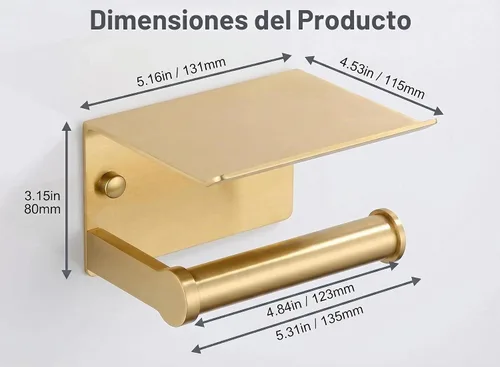 Vista 8 de Youda - Soporte de papel higiénico dorado con soporte de pared para estante, autoadhesivo o montaje con tornillo, aluminio inoxidable, se adapta a