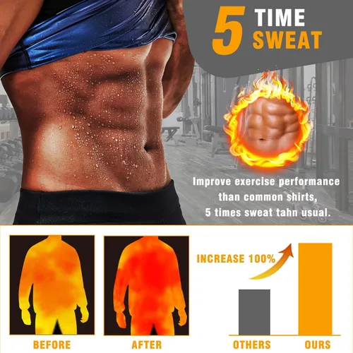 Vista 2 de BXVX Sauna Shirt for Men Sweat Suit Short Sleeve Compression Weight Loss Body Shaper T-Shirt for Workout Exercise