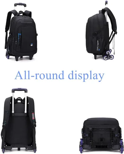 Vista 3 de Mochila con ruedas de color sólido para niños, para escuela secundaria, con ruedas, Verde Negro, Moderno
