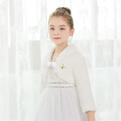 Vista 5 de Bolero de piel sintética de princesa para niñas, vestido de boda