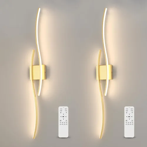 Vista 14 de Juego de dos apliques de pared LED modernos, apliques de pared regulables, 3000K-6500K LED inalámbrico con control remoto, lámpara de pared