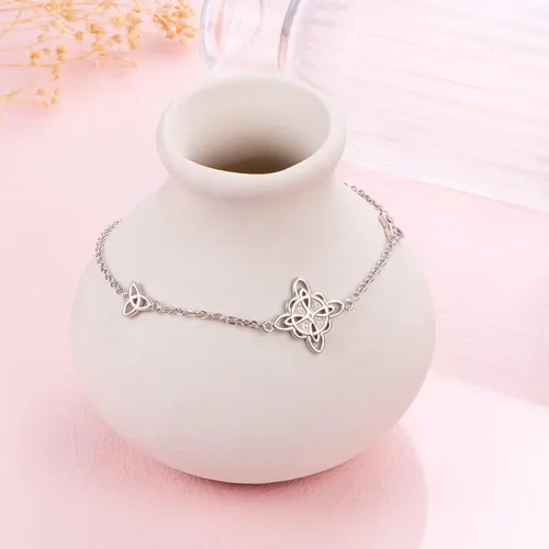 Vista 3 de FLYOW Pulsera de plata de ley 925, joyería irlandesa de buena suerte, triquetra, trinidad, brujas celtas, nudo para mujer