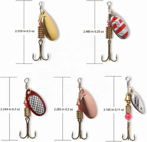 Vista 2 de 10 unidades de Señuelos de pesca Spinnerbait, kit de cebos de metal duro para róbalo, trucha, salmón, con cajas de anzuelos